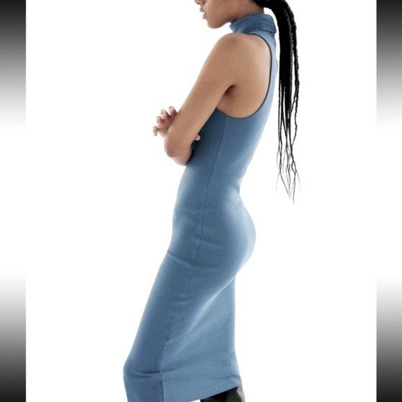 NWOT Zara Sleeveless Mockneck Ribbed Midi-Dress in Blue size L - Picture 3 of 13